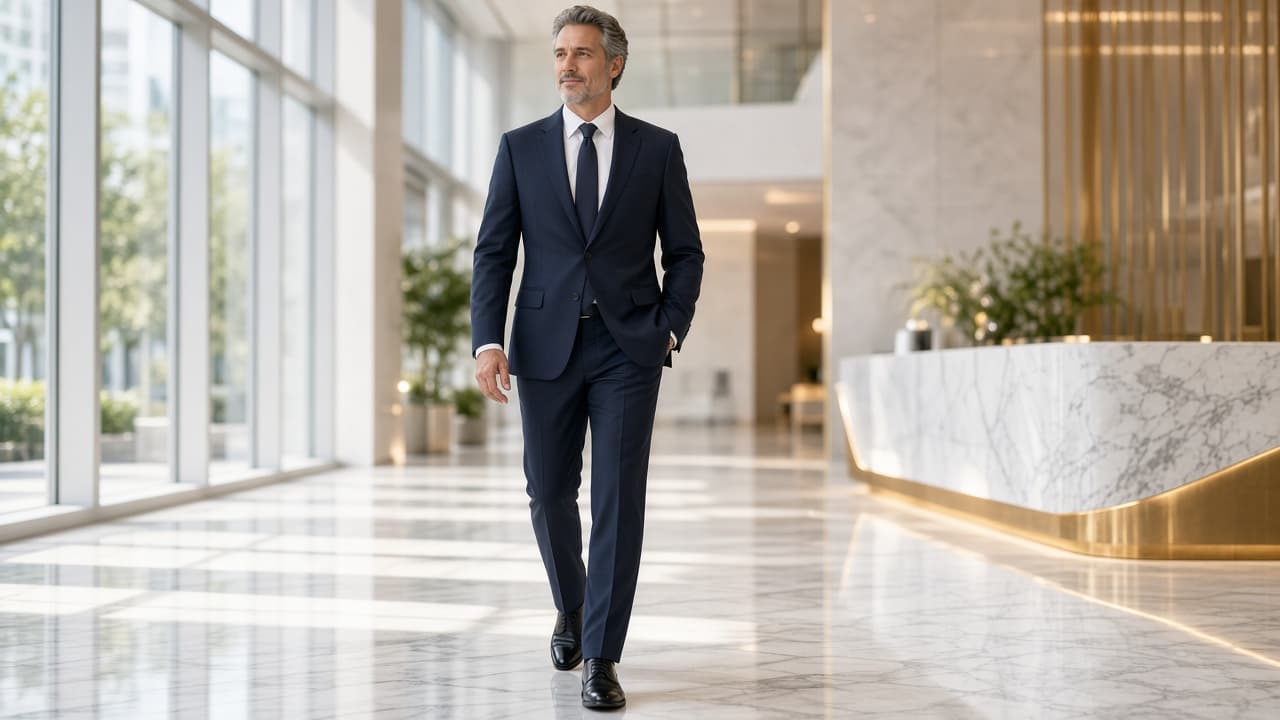 Business leader in a bright contemporary office lobby